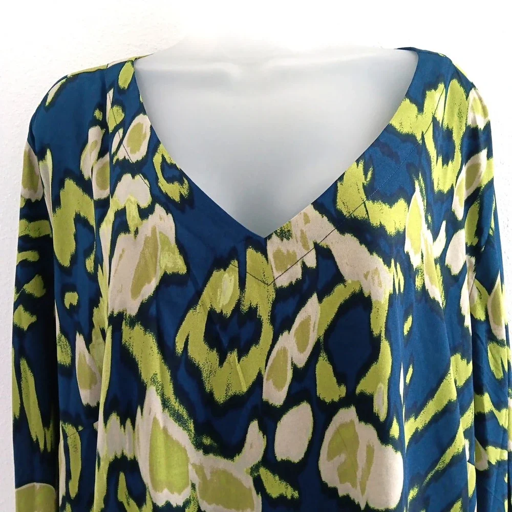 Bellisima by Kim Gravel Tunic Womens Plus 3X Green Blue Flowing Geometric Career - Picture 4 of 12